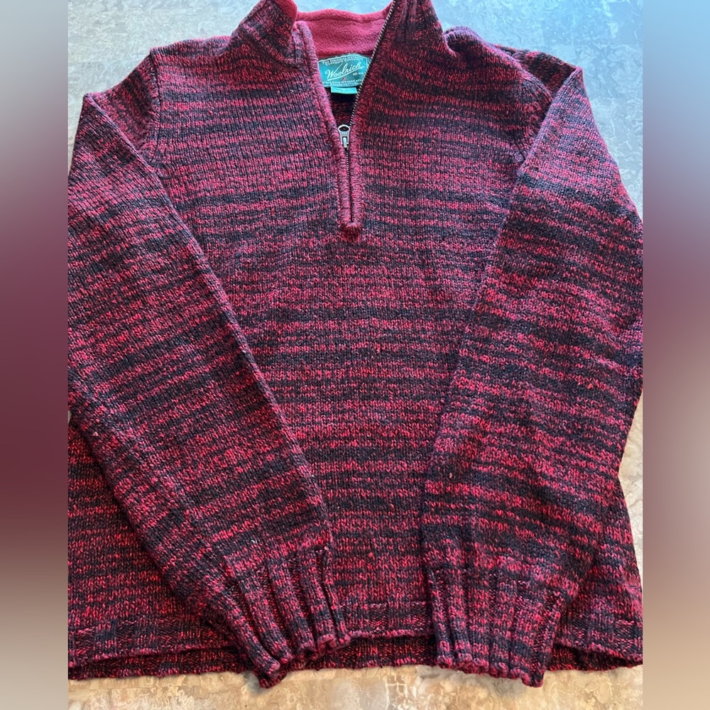 Women's Woolrich Nordic Sweater Lambs Wool Deep Ruby Heathered  1/4 Zip M
